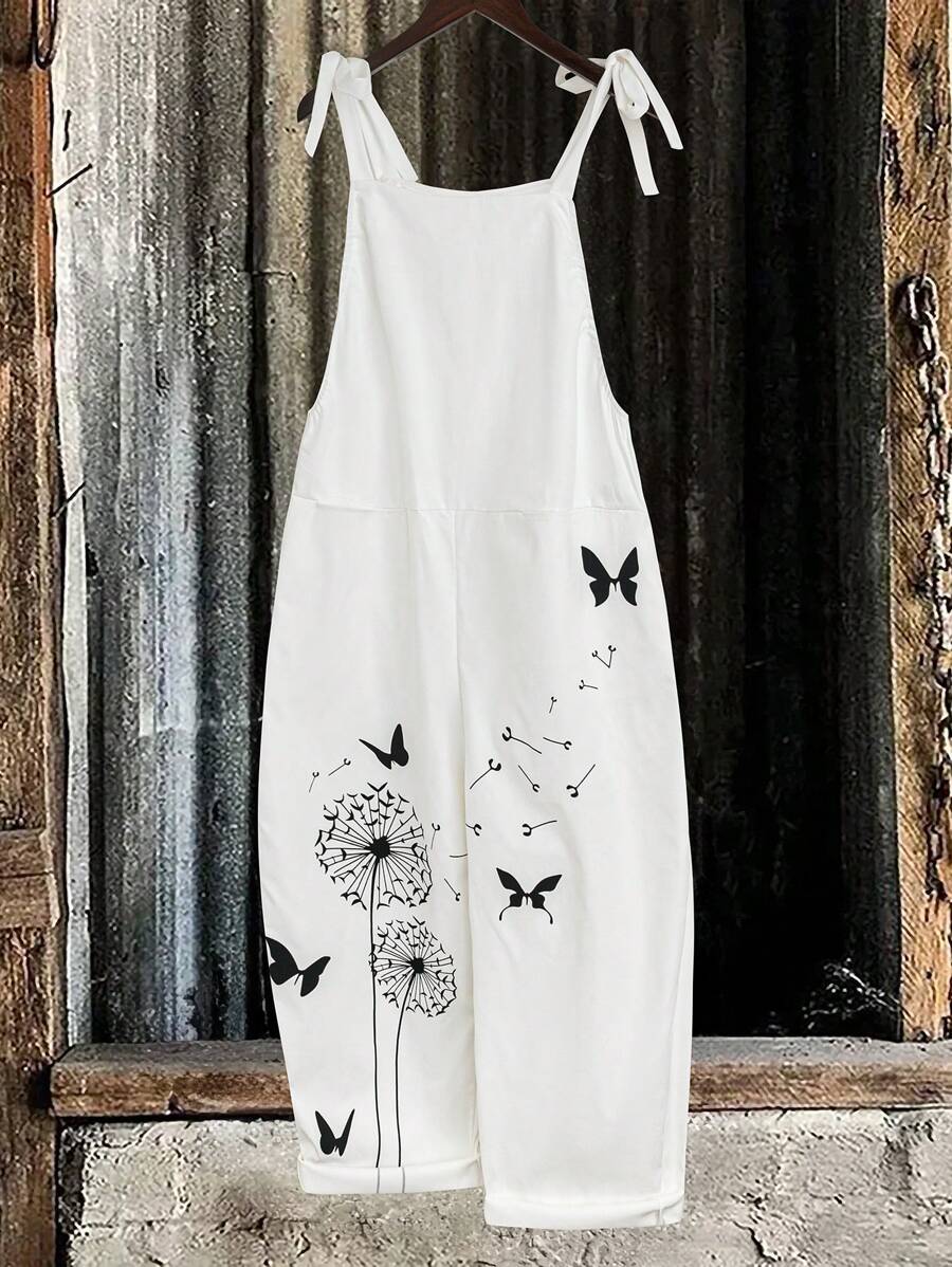 EMERY ROSE Women's Fashionable Printed Jumpsuit With Straps And Capri Length - Multicolor - View 1