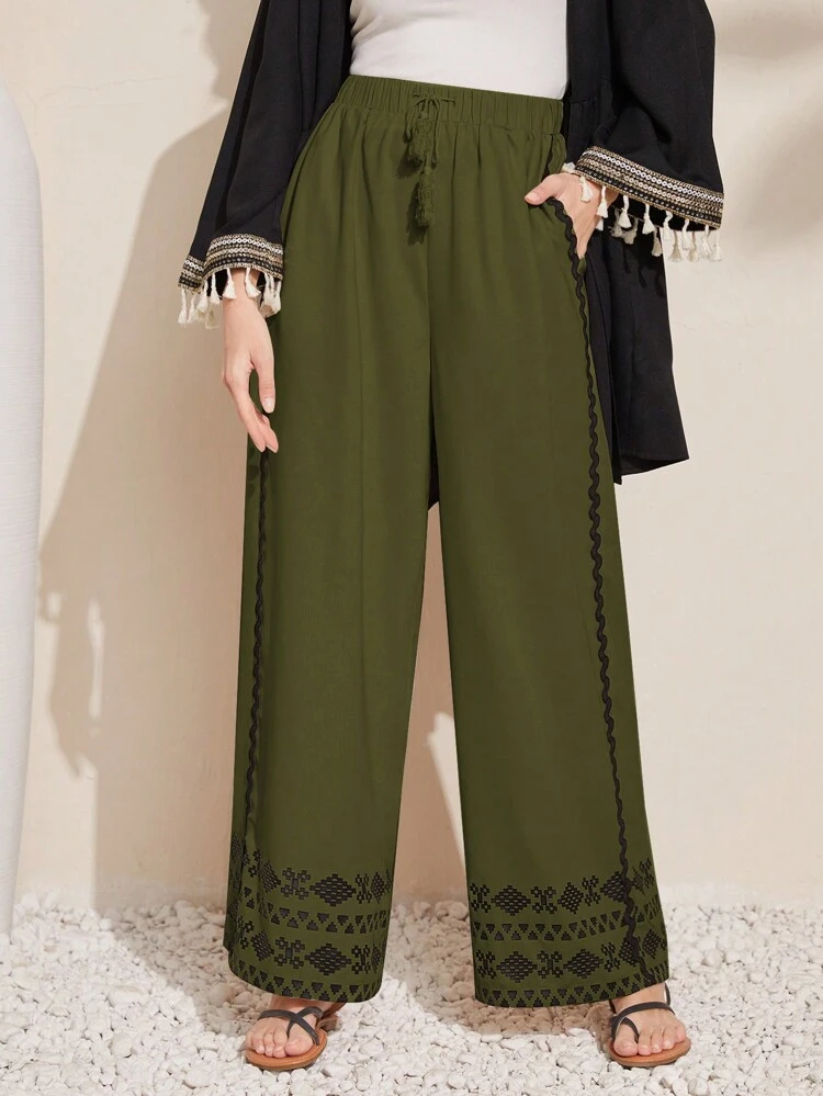 Women's Tassel Waist Tie Wide-Leg Casual Fit Casual Pants With Pockets