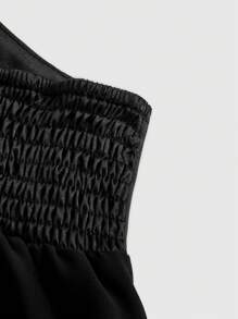 ROMWE Kawaii Top tipo camisín con volantes en el dobladillo y tirantes de espagueti de unicolor para talla grande, estilo "Himekaji" para la escuela - Negro - Ver 4