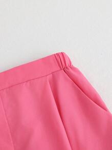 SHEIN Tween Girl Vacation And Casual Spring/Summer Solid Color Woven Short Sleeve Casual Shirt And Shorts Set - Watermelon Pink - View 5