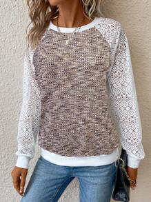 EMERY ROSE Women's Hollow Out Long Sleeve Long Sweatshirt Fall Cloth For Women - Khaki - View 7