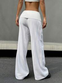 SHEIN EZwear Women Casual Solid Color Low Waist Wide Leg Pants - White - View 3