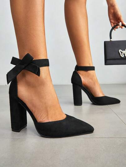 CUCCOO CHICEST Zapatos de mujer Tacón grueso elegante con punta puntiaguda, correa de tobillo y decoración de moño. Para uso en verano, graduación, baile de gala, vacaciones, rebajas de verano, navidad, fin de año y ocasiones elegantes