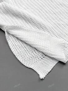 Haut en maille ample pour femmes avec fente à l'ourlet et col rond pour le printemps/été