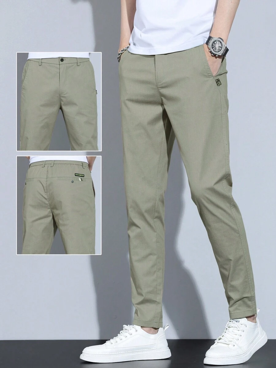 Pantalones de color liso con detalle de cono para hombres, para el otoño