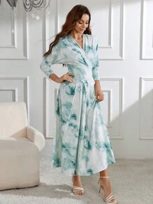 Modelyn Women's Full Print Cross Wrap Ruched Dress Long Evening Dresses - Blue - View 7