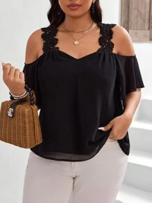 SHEIN Frenchy Frauen Große Größen Sommer T-Shirt, einfarbig mit offenen Schultern für den Lässig look, Kurzarm