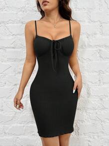 SHEIN EZwear 黑色針織緊身背心連衣裙 - 黑色 - 查看 3