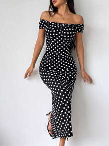 SHEIN Privé Vestido asimétrico con hombros abiertos para mujer - Albaricoque - Ver 1