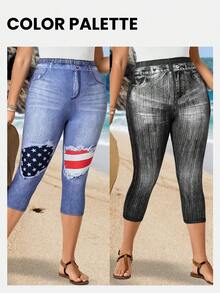 EMERY ROSE Quần legging Capri Denim Effect cỡ lớn - Màu xanh lam - Xem 3