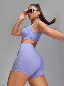 Innovista Innovista Solid Color Mesh Cut Out Sports Bras ,Summet Outfits Matching, Daily Casual & Workout , Y2K Tank Tops - Violet Purple - View 1