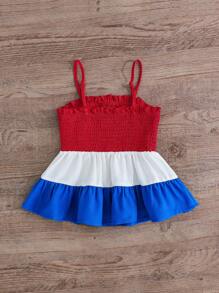 少女休閒編織純色拼接色塊細肩帶連衣裙，春夏季節，7月4日 - 彩色 - 查看 6