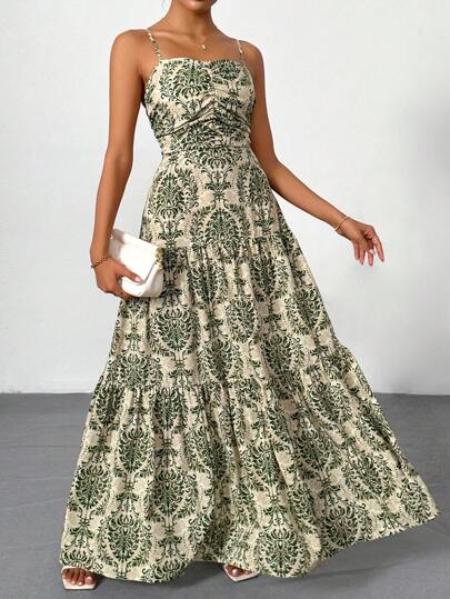 Firerie Summer Women Elegant Vacation Printed Bohemian Boho Backless Maxi Cami Dress