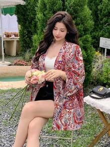 Áo choàng kimono họa tiết hoa phong cách Bohemian dành cho nữ mùa hè - Nhiều màu - Xem 7
