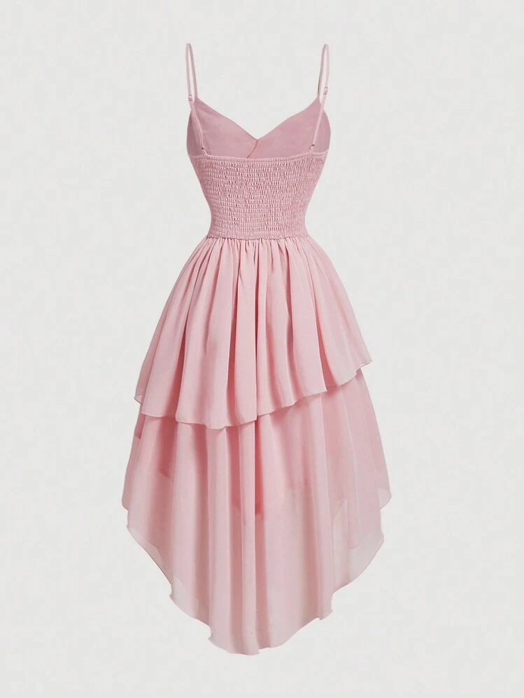 SHEIN MOD Women's Pink Asymmetrical Midi Dress With Cup Shape Bust And Backless Design - Pink - View 2