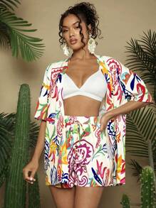 Travachic Women's Summer Vacation Printed Shirt And Shorts Set - Multicolor - View 1
