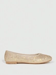 CUCCOO TILAWA 女士華麗時尚扁鞋，配有鑽石細節和易於穿脫的設計，度假鞋夏季促銷 - 金色 - 查看 3