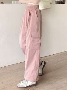 DAZY Women Solid Color Loose Straight-Leg Pants With Pockets For Casual Wear