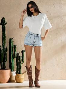 Forever 21 Summer Casual Raw Hem Slant Pocket Denim Baggy Shorts - Blue - View 4