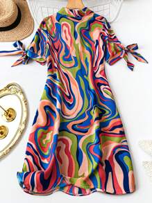 SHEIN LUNE Casual Lapel Neck Half-Placket Woven Dress With Psychedelic Print