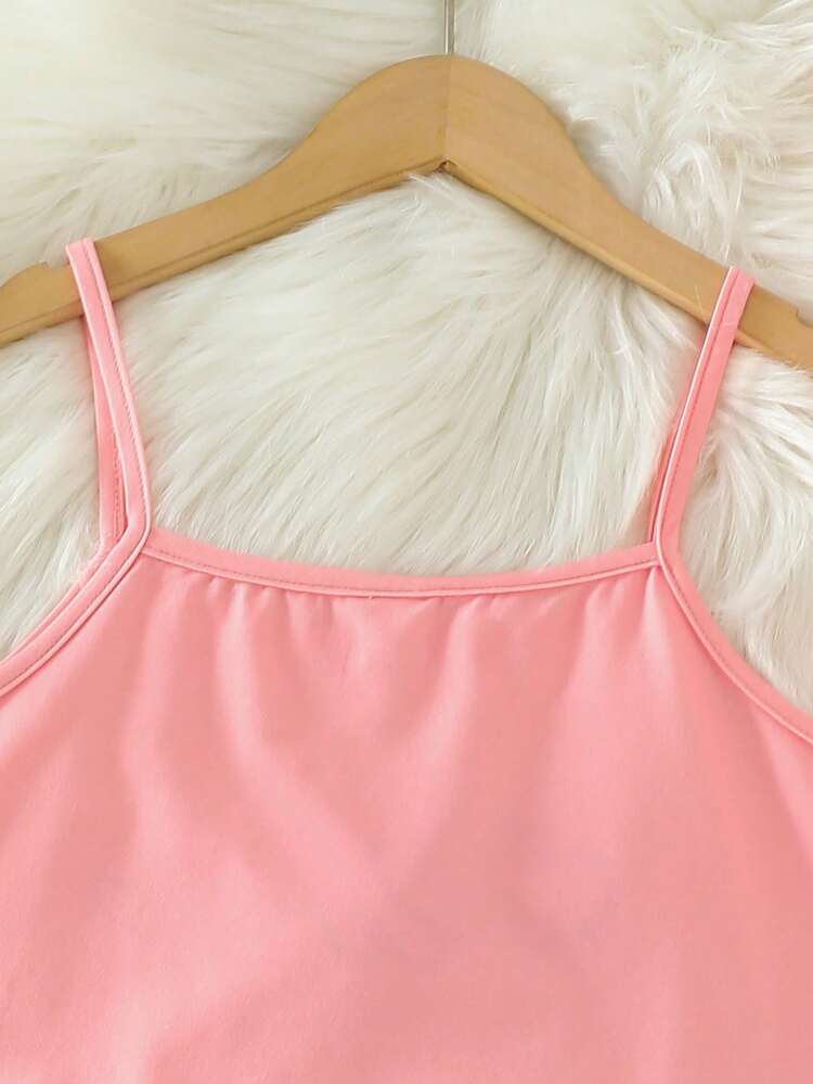 Teen Girl Simple Heart Printed Tank Top And Shorts Casual Sleepwear Set