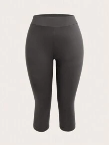 SHEIN EZwear 2入組女款黑灰色3/4貼身休閒緊身褲，適用於夏秋季節 - 彩色 - 查看 3