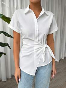 SHEIN EZwear COLLECTION POPLIN SHIRT WITH KNOT DETAIL