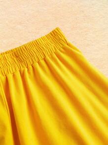 GARFIELD | SHEIN Women's Cartoon Printed Crop Tube Top And Shorts Set, Summer - Yellow - View 4