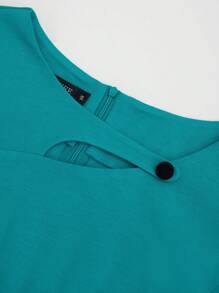 HOMEYEE Plus Striped & Floral Print Cut Out Front Dress - Mint Green - View 4