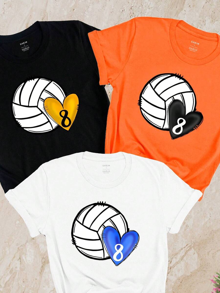 INAWLY Áo thun nữ tay ngắn cổ tròn in hình trái tim mùa hè - Nhiều màu - Xem 1