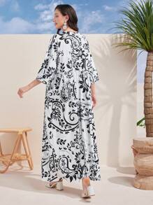 Al Najma Women's Fashionable Summer Loose Vacation Style Printed Dress - Black and White - View 2
