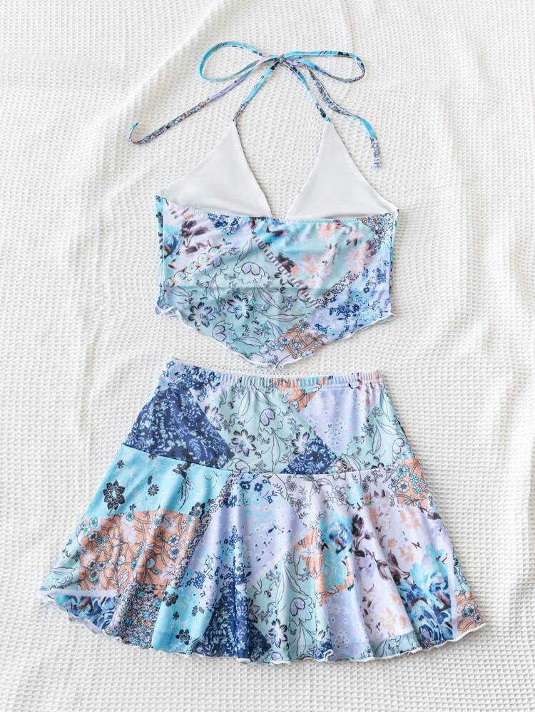 Women's Vacation Style Printed Halter Top And Skirt Set