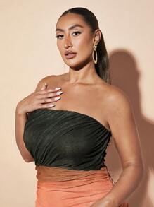 SHEIN BAE Elegante vestido largo con escote asimétrico, plisado y estampado abstracto degradado en toda la malla, para fiesta de cumpleaños