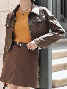 Chiquease Women's Fashionable Cropped PU Leather Jacket For Autumn