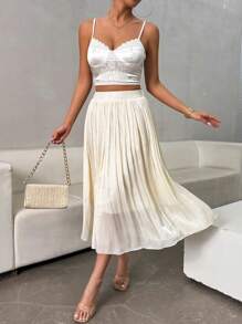 Chiquease Falda Plisada Elegante De Color Liso Para Mujer, Verano - Albaricoque - Ver 7