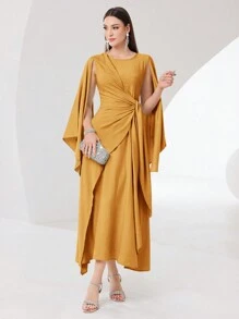 Modelyn Women's Elegant Solid Color Arabic Style Abaya Dress Long Evening Dresses