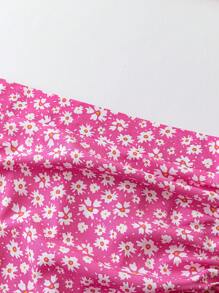 Flirla 大尺碼女士度假風格迷你花卉側拉繩直筒裙 - 彩色 - 查看 4