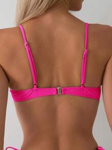 Conjunto de bikini con tanga fruncido de unicolor para mujer, conjunto de bikini sexy de dos piezas para playa de verano