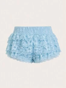 SHEIN ICON Białe koronkowe spodenki z nakładkami Y2k - Jasnoniebieski - Zobacz 2