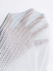 Women's Loose Fit Round Neck Slit Hem Knit Top, Spring/Summer - White - View 5