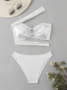 Swim SXY Sequin Decor Bikini Set, Holiday Beach Swimming Suit - White - View 3