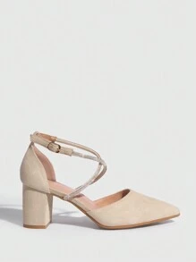 CUCCOO CHICEST Woman Shoes Point Toe Fashion Beige Elegant Pumps High Block Heel For Summer Graduation Heels Prom Heels Vacation Shoes Summer Elegant Heels Halloween Spring Shoes Spring Break Easter
