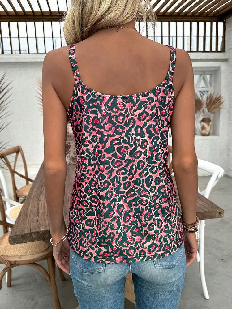 Women's Fashionable Leopard Print Metal Strap Tank Top For Summer