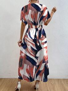 Chiquease Váy in hình cánh dơi kiểu Pháp có nút xẻ viền phía trước - Màu Tím - Xem 2