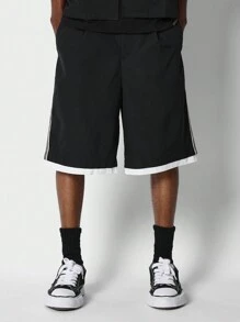 SUMWON Nylon Bermuda Short With Side Stripes - Black - View 1