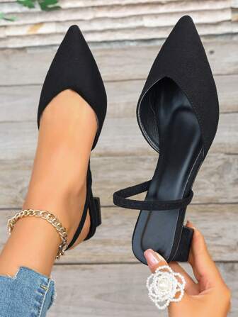 2025秋冬季黑色高跟露跟尖头穆勒拖鞋女鞋，高跟凉鞋，优雅，女士浅口鞋，高贵典雅