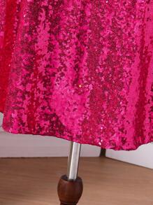 Tween Girl Mesh Puffed Sleeve Sequin Flared Dress - Hot Pink - View 7