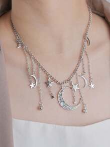 ROMWE Hippie 波西米亞水晶星月吊墜項鏈，女士派對飾品 - 銀色 - 查看 2