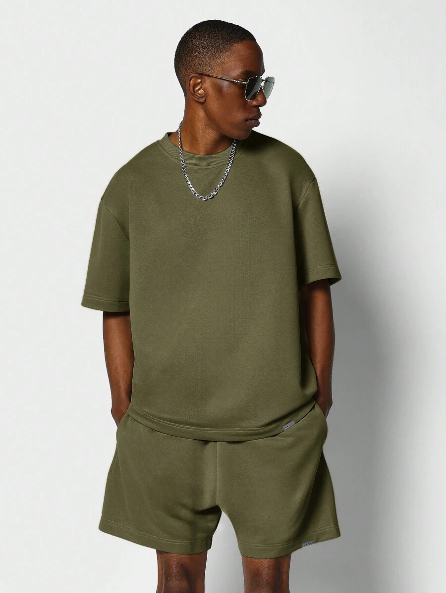 SUMWON Regular Fit Short Sleeve Tee With Short 2 Piece Set - Army Green - View 1