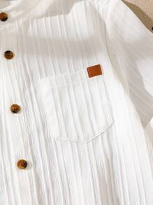 SHEIN Tween Boy Texture All-Match Stand Collar Short Sleeve Shirt - White - View 6